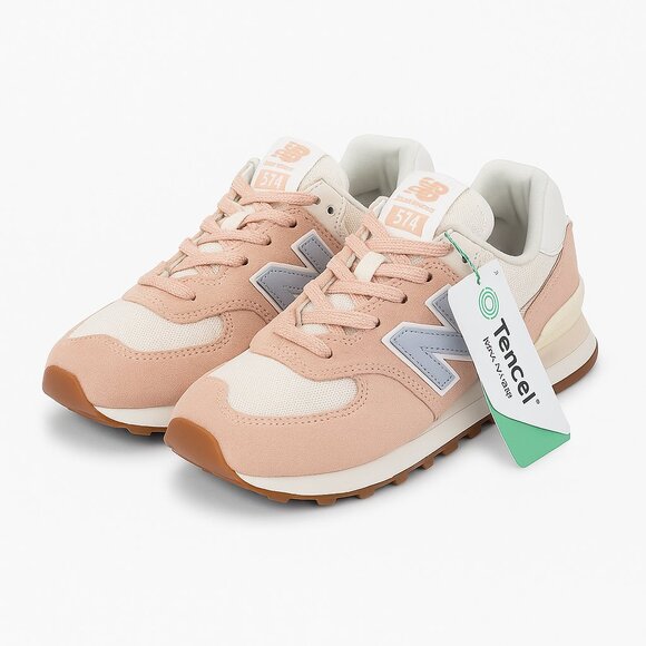 New Balance 574 Women’s Shoes Sz 6 1/2 Pink Suede Tencel Sustainable Running - Picture 1 of 1